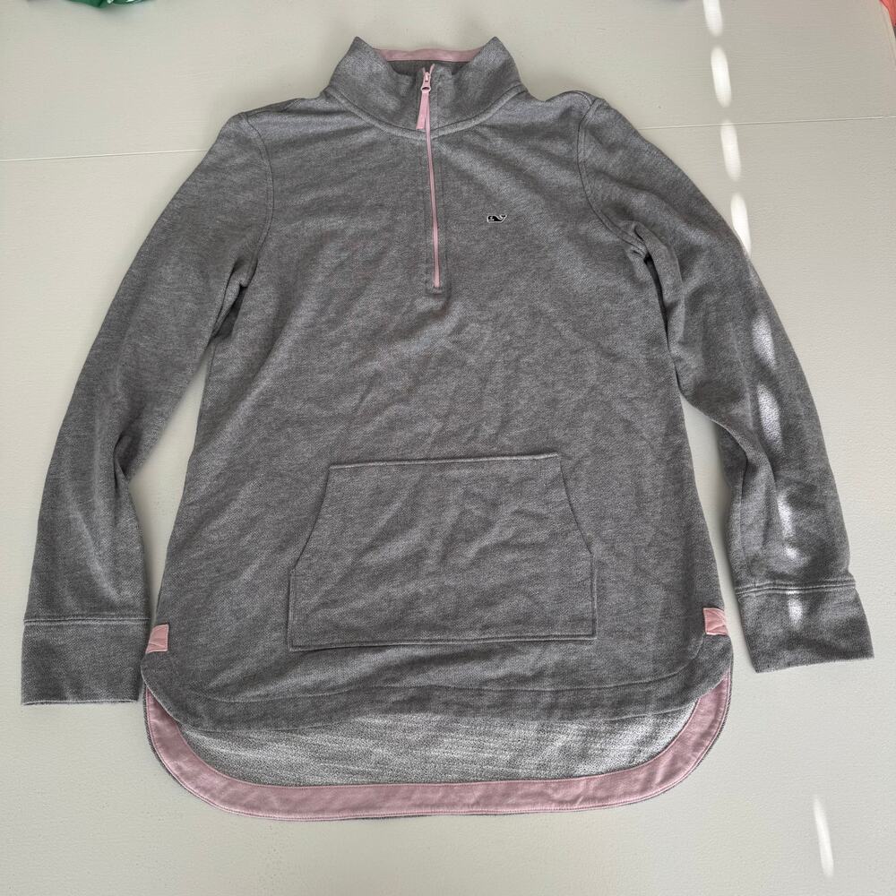 Vineyard Vines Women's Grey 1/4 Zip Sweatshirt Size S Whale Logo Mockneck Preppy